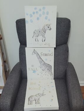 Nursery Animal Wall Art Set - Blue, Gray, Gold